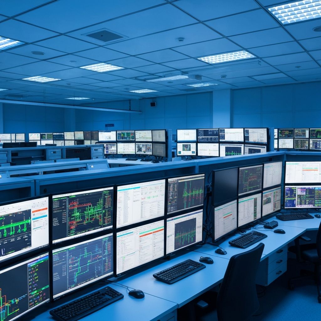 Industrial Control Room with SCADA Systems
